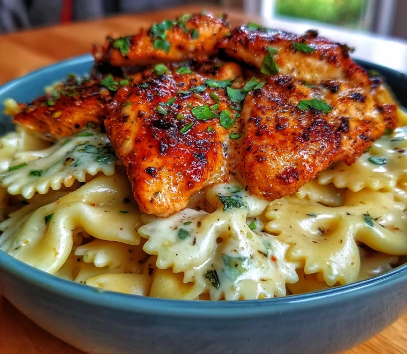 Garlic Butter Chicken Bowties with Cheesy Mozzarella Cream Sauce