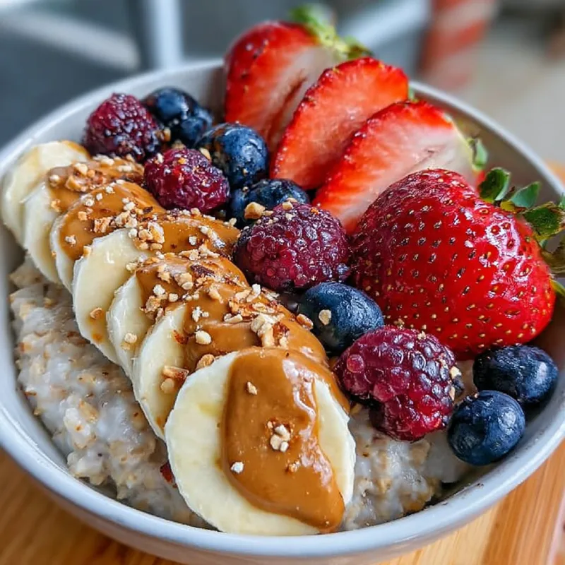 Wholesome Oatmeal Bowl with Fresh Fruit & Peanut Butter