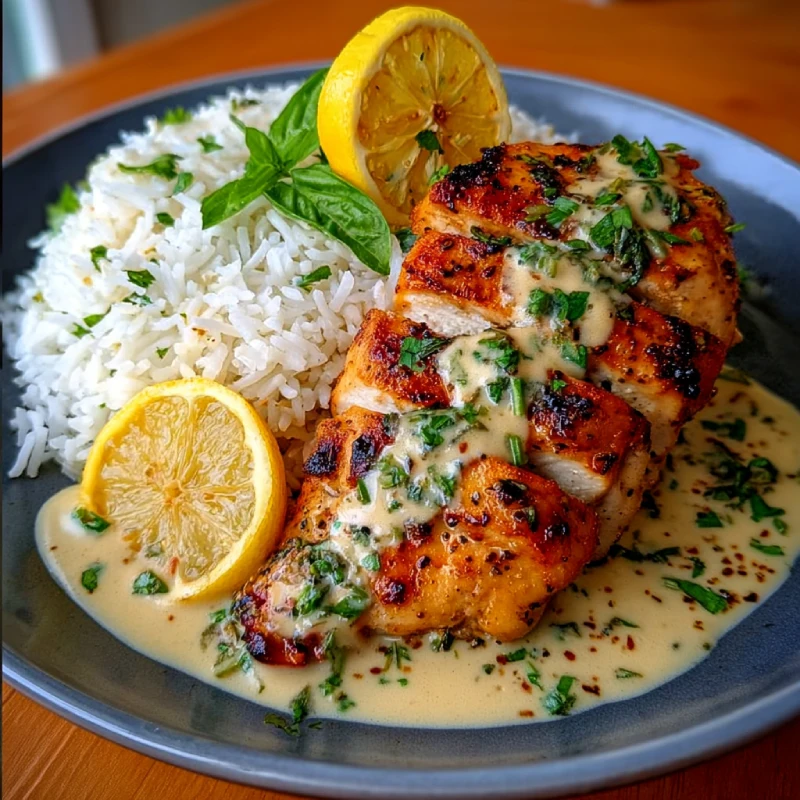 Lemon Herb Chicken with Creamy Sauce & Fluffy Rice