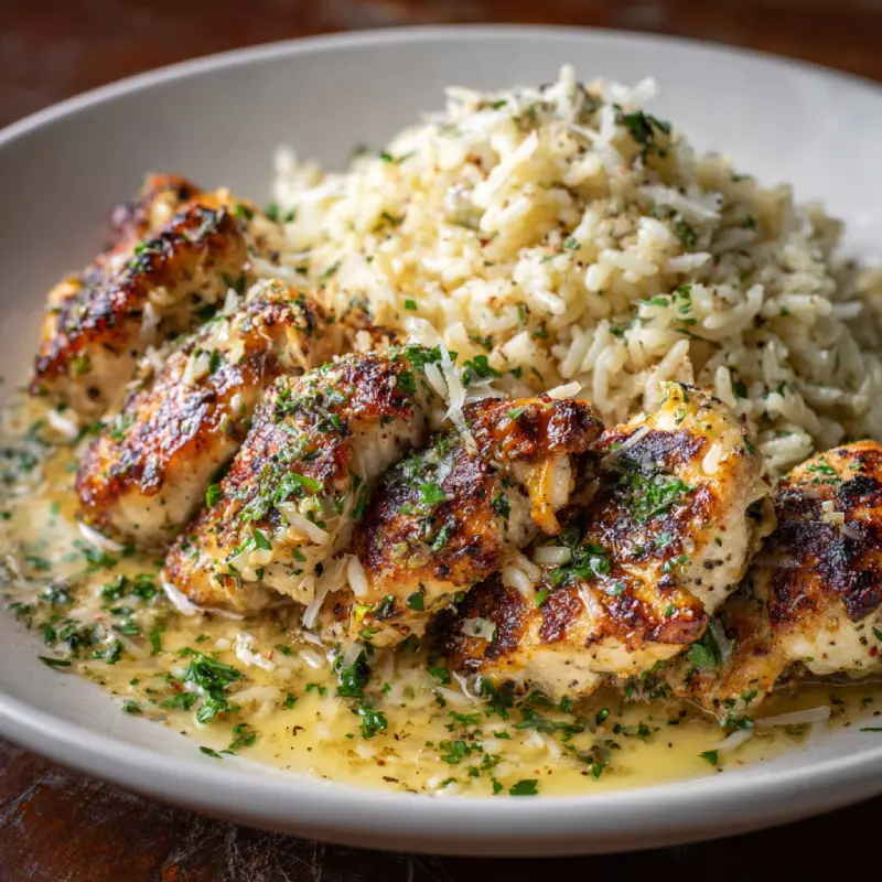 Chicken Scampi with Garlic Parmesan Rice