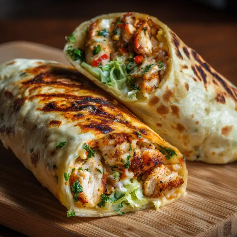 Delicious Cheesy Garlic Chicken Wraps