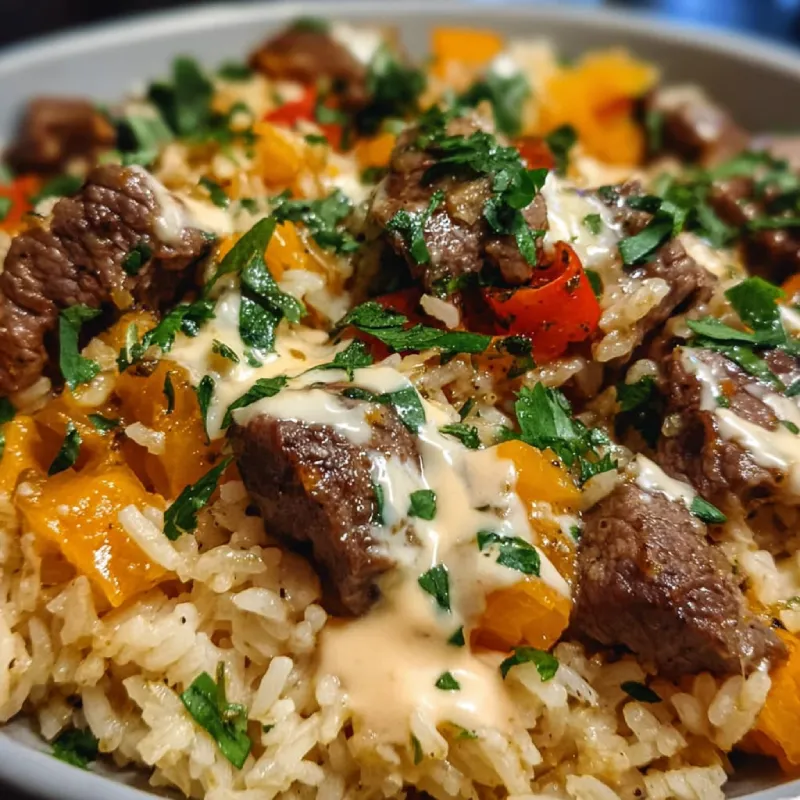 Cheesy Steak & Queso Rice