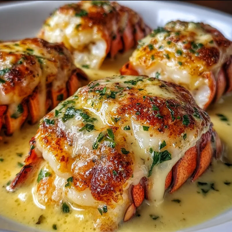 Broiled Lobster Tails in Creamy Garlic Butter Sauce