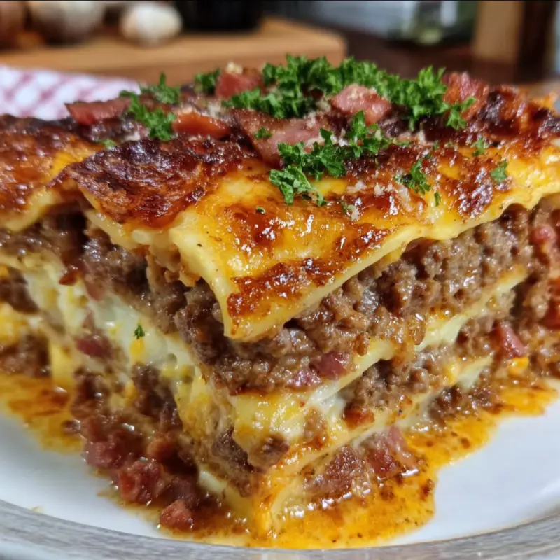 Parmesan Garlic Bacon Cheeseburger Lasagna