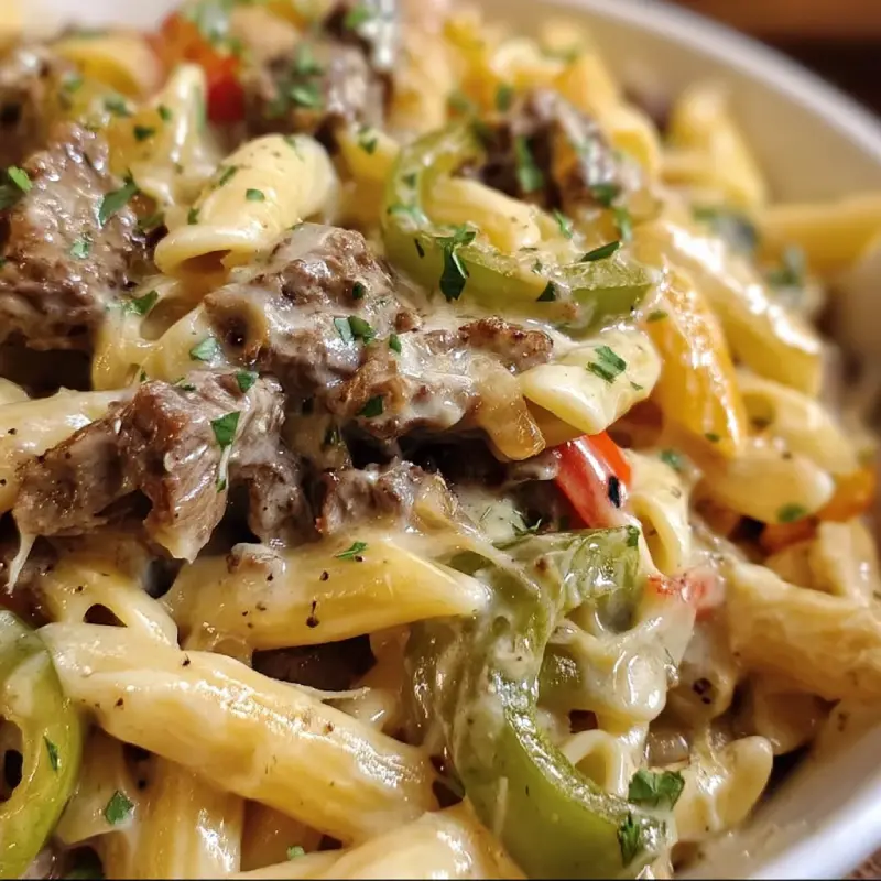 Philly Cheesesteak Pasta Dish