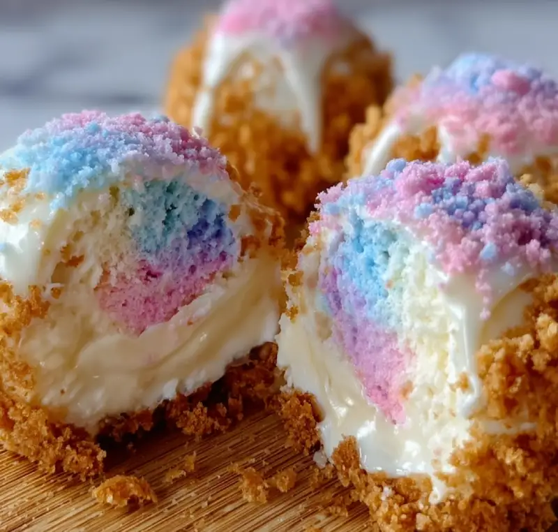 Crispy Cotton Candy Cheesecake Bombs