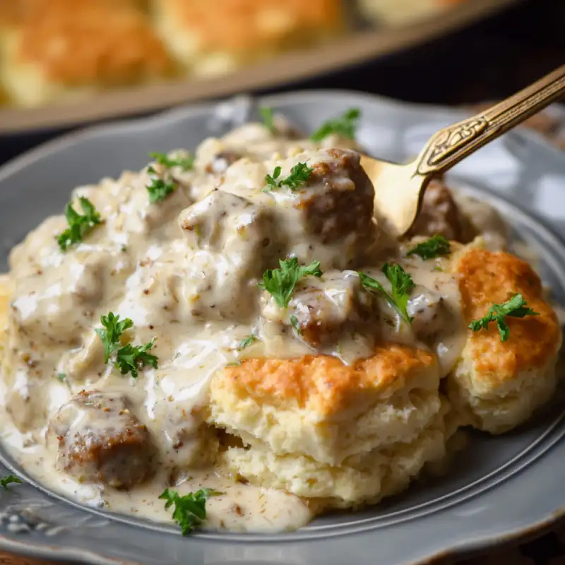 Crockpot Biscuits and Sausage Gravy Casserole