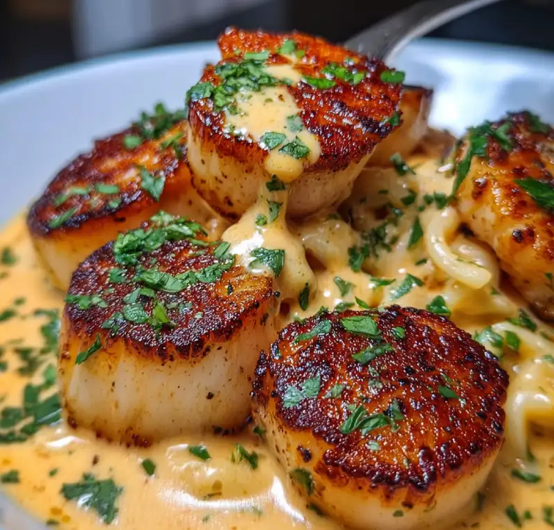 Seared Scallops with Delicious Spicy Cajun Cream Sauce