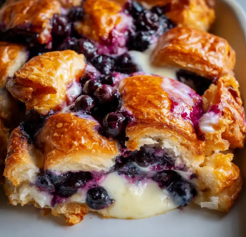 Blueberry Cream Cheese Croissant Casserole