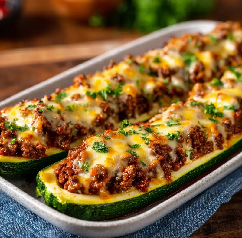 Stuffed Zucchini Boats with Ground Beef