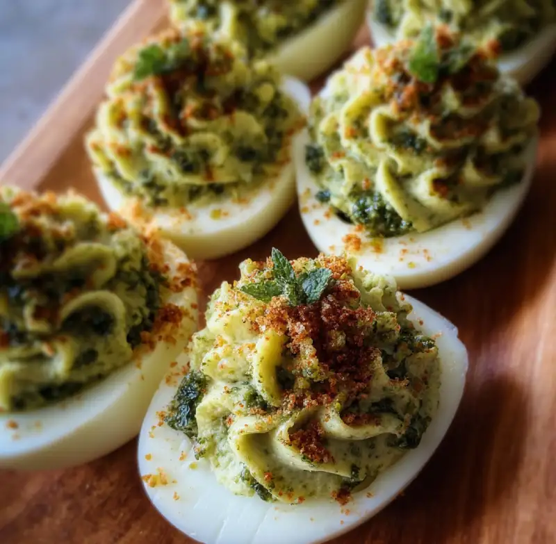 Pesto Parmesan Deviled Eggs