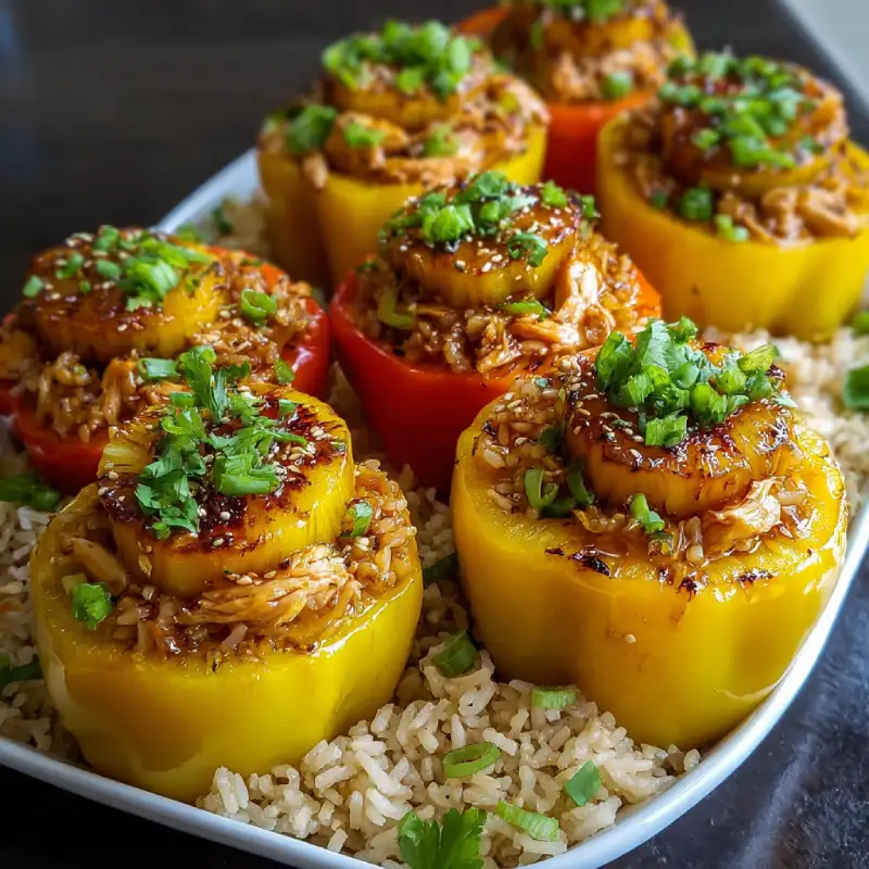 Teriyaki Pineapple Chicken and Rice Stuffed Peppers