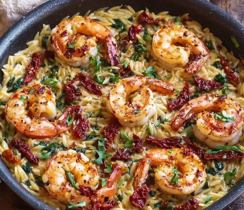 Tuscan Shrimp Orzo with Sun-Dried Tomatoes