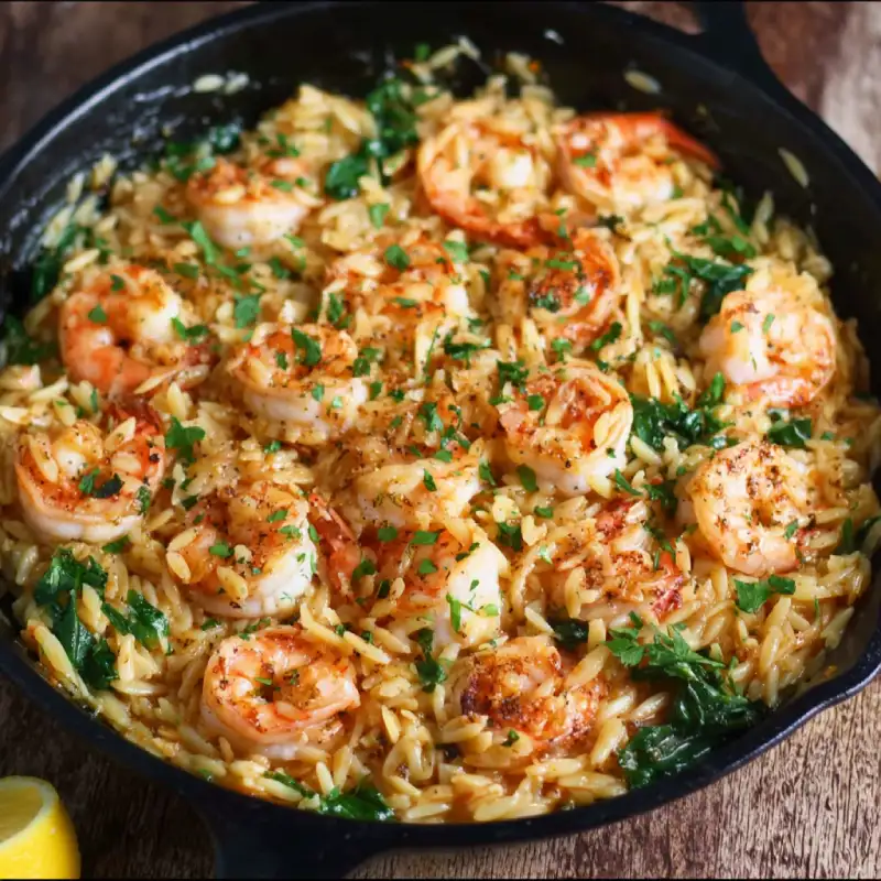 Lemon Shrimp and Orzo Skillet