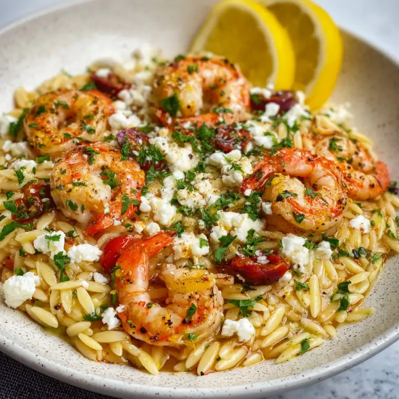 Lemon Feta Orzo Shrimp
