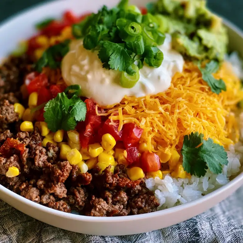 Ground Beef Taco Rice Bowl