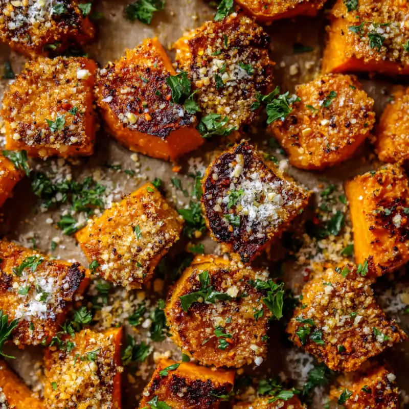 Crispy Garlic Parmesan Roasted Sweet Potatoes Recipe